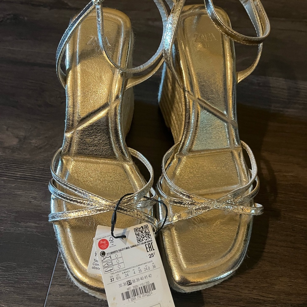 Zara Metallic Gold Wedge Sandals